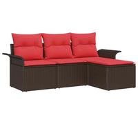 Ensemble de canapés de jardin vidaXL avec coussins, 4 pièces, brun, en polyrotin
