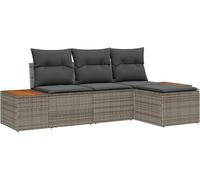 Ensemble de canapés de jardin vidaXL avec coussins (4 pièces), gris, en polyrotin