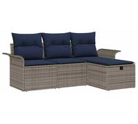 Ensemble de canapés de jardin vidaXL avec coussins, 4 pièces, gris et bleu marine, en polyrotin
