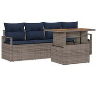 Ensemble de canapés de jardin vidaXL avec coussins, 5 pièces, gris et bleu marine