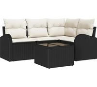 Ensemble de canapés de jardin vidaXL avec coussins, 5 pièces, noir et blanc, en polyrotin