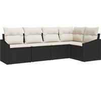 Ensemble de canapés de jardin vidaXL avec coussins, 5 pièces, noir et blanc, en polyrotin