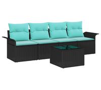 Ensemble de canapés de jardin vidaXL avec coussins, 5 pièces, noir et turquoise, en rotin synthétique