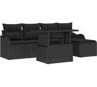 Ensemble de canapés de jardin vidaXL avec coussins, 6 pièces, polyrotin noir