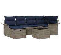 Ensemble de canapés de jardin vidaXL avec coussins, 7 pièces, gris et bleu marine, en polyrotin