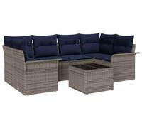 Ensemble de canapés de jardin vidaXL avec coussins, 7 pièces, gris et bleu marine, en polyrotin