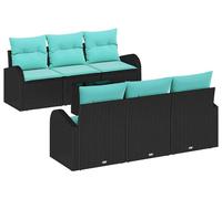 Ensemble de canapés de jardin vidaXL avec coussins, 7 pièces, noir et turquoise, en rotin synthétique