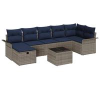 Ensemble de canapés de jardin vidaXL avec coussins, 8 pièces, gris et bleu marine, en polyrotin