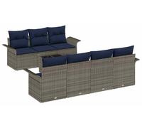 Ensemble de canapés de jardin vidaXL avec coussins, 8 pièces, gris et bleu marine, en polyrotin