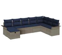 Ensemble de canapés de jardin vidaXL avec coussins, 8 pièces, gris et bleu marine, en polyrotin