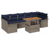 Ensemble de canapés de jardin vidaXL avec coussins, 8 pièces, gris et bleu marine, en polyrotin