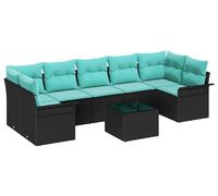 Ensemble de canapés de jardin vidaXL avec coussins, 8 pièces, noir et turquoise, en polyrotin