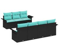 Ensemble de canapés de jardin vidaXL avec coussins, 8 pièces, noir et turquoise, en polyrotin