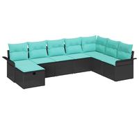 Ensemble de canapés de jardin vidaXL avec coussins, 8 pièces, noir et turquoise, en polyrotin