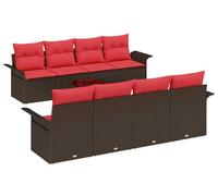 Ensemble de canapés de jardin vidaXL avec coussins, 9 pièces, beige et rouge, en polyrotin