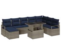 Ensemble de canapés de jardin vidaXL avec coussins, 9 pièces, gris et bleu marine