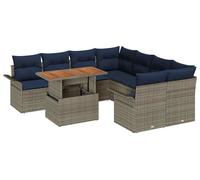 Ensemble de canapés de jardin vidaXL avec coussins, 9 pièces, gris et bleu marine, en polyrotin