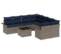Ensemble de canapés de jardin vidaXL avec coussins, 9 pièces, gris et bleu marine, en polyrotin