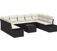 Ensemble de canapés de jardin vidaXL avec coussins, 9 pièces, noir et crème, en polyrotin