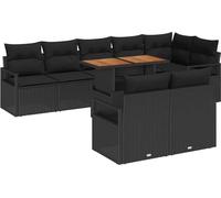 Ensemble de canapés de jardin vidaXL avec coussins, 9 pièces, noir et marron