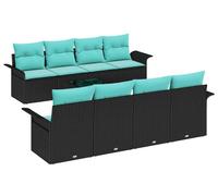 Ensemble de canapés de jardin vidaXL avec coussins, 9 pièces, noir et turquoise, en rotin synthétique