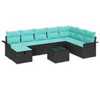 Ensemble de canapés de jardin vidaXL avec coussins, 9 pièces, noir et turquoise, en rotin synthétique