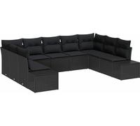 Ensemble de canapés de jardin vidaXL avec coussins, 9 pièces, polyrotin noir