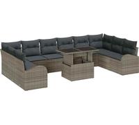 Ensemble de canapés de jardin vidaXL avec coussins et rangement, 11 pièces, gris, en rotin synthétique