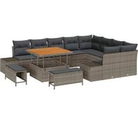 Ensemble de canapés de jardin vidaXL avec coussins et rangement, 12 pièces, gris, en rotin synthétique