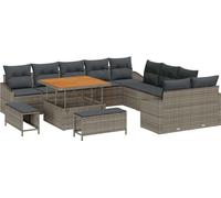 Ensemble de canapés de jardin vidaXL avec coussins et rangement, 13 pièces, gris, en rotin synthétique