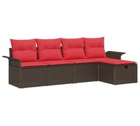 Ensemble de canapés de jardin vidaXL avec coussins et rangement, 5 pièces, en rotin synthétique