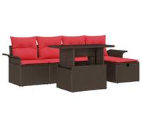 Ensemble de canapés de jardin vidaXL avec coussins et rangement, 6 pièces, en polyrotin marron