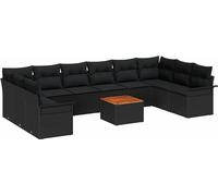 Ensemble de canapés de jardin vidaXL avec rangement, 11 pièces, en rotin synthétique noir