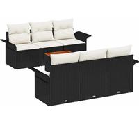 Ensemble de canapés de jardin vidaXL avec rangement, 7 pièces, noir et crème, en polyrotin