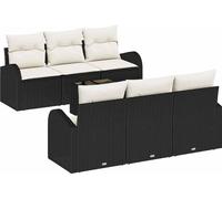 Ensemble de canapés de jardin vidaXL avec rangement, 7 pièces, noir et crème, en polyrotin
