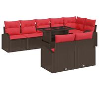 Ensemble de canapés de jardin vidaXL avec rangement, 9 pièces, en polyrotin marron et rouge