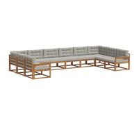 Ensemble de Canapés d'Extérieur 10 pc Acacia Gris Naturel et Clair | Jardin,patio,bord de piscine,design à lattes,accoudoirs bois,look moderne,minimaliste,espace généreux