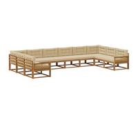 Ensemble de Canapés d'Extérieur 10 pc Acacia Massif Naturel et Beige | Design à lattes, accoudoirs en bois d'acacia, usage jardin patio piscine, look moderne minimaliste
