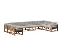 Ensemble de Canapés d'Extérieur 10 pc Acacia Massif Naturel Gris Clair | Design à lattes, accoudoirs en acacia, look moderne et minimaliste, jardins, patios, bords de piscine