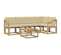Ensemble de Canapés d'Extérieur 6 pc Blanc et Beige en Bois d'Acacia | Salon de jardin,patio,bord de piscine,coussins épais amovibles,accoudoirs,table à lattes,design moderne