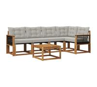 Ensemble de Canapés d'Extérieur 6 pc Bois d'Acacia et Textilène Gris Clair | Jardin,patio,bord de piscine,coussins épais amovibles,accoudoirs,table à lattes,design moderne