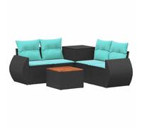 Ensemble de Canapés d'Extérieur 6 Pièces Poly Rotin et Acier Noir et Bleu | Boîte de rangement 55x55x69 cm, coussins confortables inclus, résistant aux intempéries, design modulaire, pieds réglables