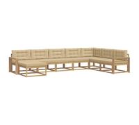 Ensemble de Canapés d'Extérieur 8 pc Blanc et Beige en Bois d'Acacia | Jardin,patio,arrière-cour,coin piscine,accoudoirs bois,dossier à lattes,cadre fixe,look moderne