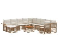 Ensemble de canapés d'extérieur vidaXL, 12 pièces, couleur naturel et blanc crème, en polyester