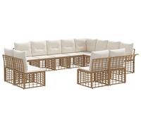 Ensemble de canapés d'extérieur vidaXL, 12 pièces, couleur naturel et blanc crème, en polyester