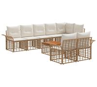 Ensemble de canapés d'extérieur vidaXL, 9 pièces, couleur naturel et blanc crème, en polyrotin