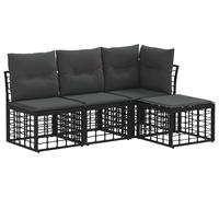 Ensemble de canapés d'extérieur vidaXL avec coussins, 4 pièces, polyester noir