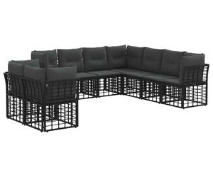 Ensemble de canapés d'extérieur vidaXL avec coussins, 9 pièces, polyester noir