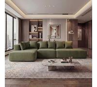 Ensemble de canapés HWC-Q28, canapé en L, canapé de salon, tissu chenille (270 g/m²), partie couchage à gauche 60 x 310 x 150 cm vert