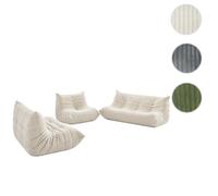 Mendler Ensemble de canapés HWC-R34 canapé et Fauteuil en Tissu Velours côtelé Blanc crème